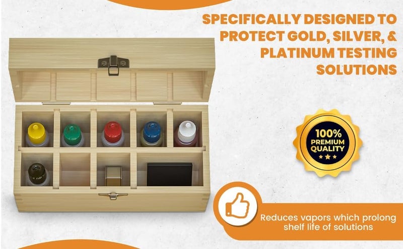 Gemtone Handmade Bamboo Storage Box for Storing Gold Silver Platinum Jewelry Testing Kit Acids Chemicals 9 slots - Image 4